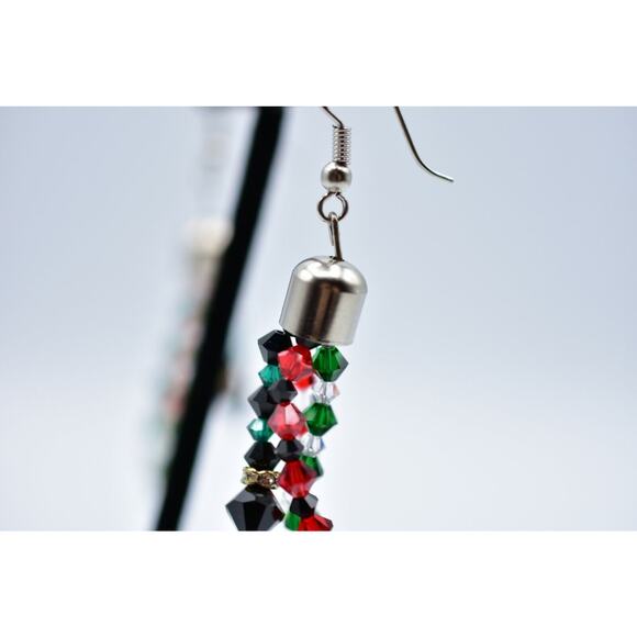Vintage Crystal Beaded Earrings Christmas Holiday Shiny Dangle Red Green Bin7 - Picture 6 of 11